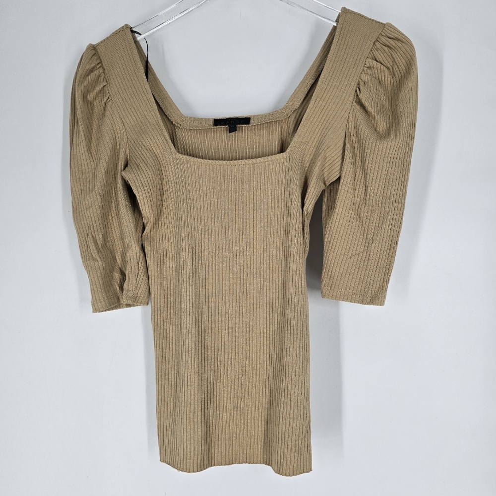 The Range Rib Knit Puff Sleeve Top in Tan Beige Size XS